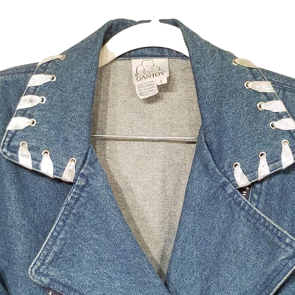 GANTOS Vintage 80's Denim Silver-Laced Motorcycle Jacket Size Small - Picture 4 of 10